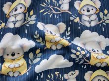 Jackenstoff mit Fleece - Innenseite Digitaldruck - süße Koalas - dunkelblau