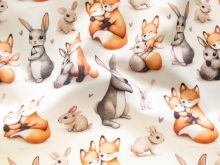 Jackenstoff mit Fleece - Innenseite Digitaldruck - süße Waldtiere - creme