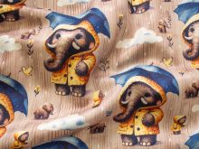 Jackenstoff mit Fleece - Innenseite Digitaldruck - süße Mammuts - braun