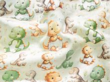 Jackenstoff mit Fleece - Innenseite Digitaldruck - süße Dinos - hellgrün