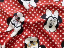 Jersey Digitaldruck - Minnie Mouse mit Pünktchen - rot - weiß