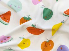 Nahaufnahme von Jersey Digitaldruck - freche Früchte - weiß