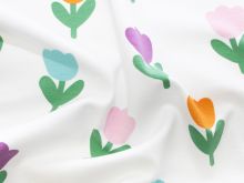 Nahaufnahme von Jersey Digitaldruck - kleine Tulpen - weiß