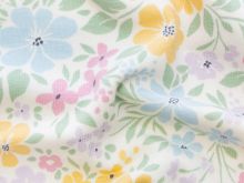 Nahaufnahme von Jersey Digitaldruck - bunte Blumen - wollweiß