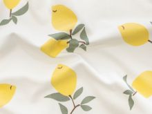 Nahaufnahme von Jersey Digitaldruck - Zitrone - wollweiß