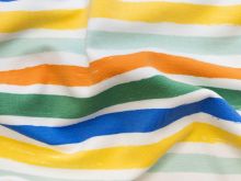 Nahaufnahme von Jersey Digitaldruck - bunte Streifen - weiß