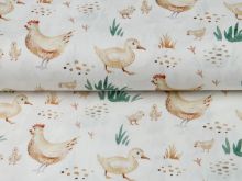 Webware Popeline Digitaldruck Snoozy Farm-Stil - Enten auf dem Bauernhof - wollweiß