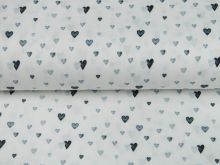 Webware Popeline Digitaldruck Snoozy Herzen - Wasserfarbene Herzen - weiß-blau