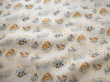 Jersey Waffel Digitaldruck - verträumte Freunde - weiß - blau