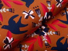 Sweat French Terry Swafing Victoria by Jolijou - Schwalben und Blumen - dunkles ocker