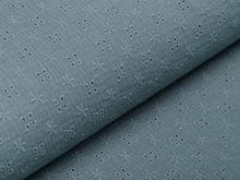 Webware Baumwolle mit Lochstickerei Broderie Bambino - Blüten und Sterne - uni mint