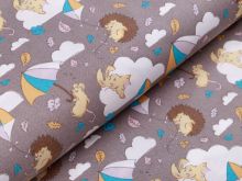Webware Baumwolle Patchwork - Igel und Hasen - dunkles grau