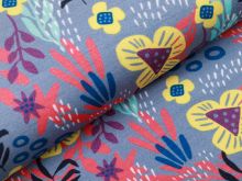 Jersey Viskose Swafing Boho Bravo by Jolijou - Blumen und Gräser - rauchblau