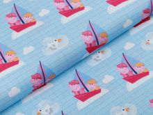 Webware Popeline Baumwolle Digitaldruck Peppa Wutz - auf Seefahrt - helles blau