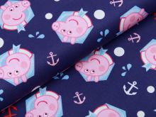 Webware Popeline Baumwolle Digitaldruck Peppa Wutz - Peppa und Anker - dunkles blau