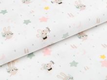 Webware mit Glitzer - Mäuse und Häschen - weiß