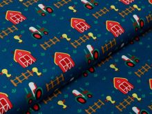 Webware Baumwolle Popeline - Bauernhof - marine