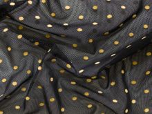 Nahaufnahme von Mesh dehnbar beflockt - Pünktchen - schwarz - gelb