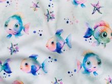 Nahaufnahme von Jersey Digitaldruck - Regenbogen Fische - mint