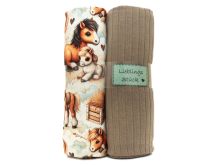 Jersey Stoffpaket mit Kunstleder-Label - süße Pferde - weiß - taupe