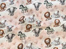 Nahaufnahme von Musselin Double Gauze - süße Zootiere - altrosa