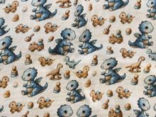 Nahaufnahme von Musselin Double Gauze - süße Baby Dinos - creme