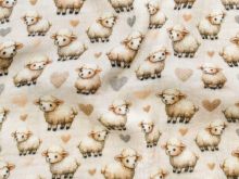 Nahaufnahme von Musselin Double Gauze - süße Schafe - helles beige