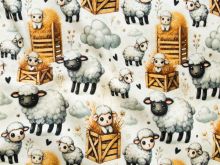 Nahaufnahme von Jersey Digitaldruck – süße Schafe – wollweiß