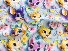 Nahaufnahme von Jersey 3D Digitaldruck - süße Rehe - hellblau