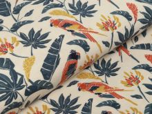 Bambus Jersey SARAH - Papageien und Blätter - beige