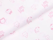 Webware Baumwolle Popeline  - niedliche Tiere - weiß /rosa