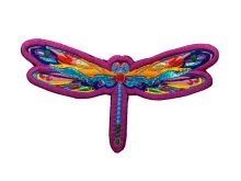 Stick-Applikation zum Aufnähen Hologramm ca. 7,5 cm x 15,5 cm - Libelle - pink