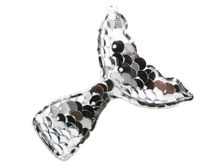 Applikation/Aufnäher gepolstert mit Glitter-Pailletten  ca. 55 mm x 50 mm -  Meerjungfrau-Flosse - silber