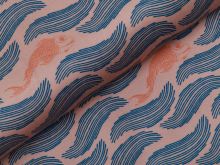 Leicht elastische Webware Baumwollsatin Sawfing Many Fish in the Pond by Bienvenido Colo - Fische - beige