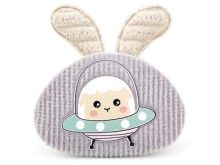 Applikation/Aufnäher gepolstert ca. 45 mm x 40 mm - süßes Alien im Raumschiff - grau